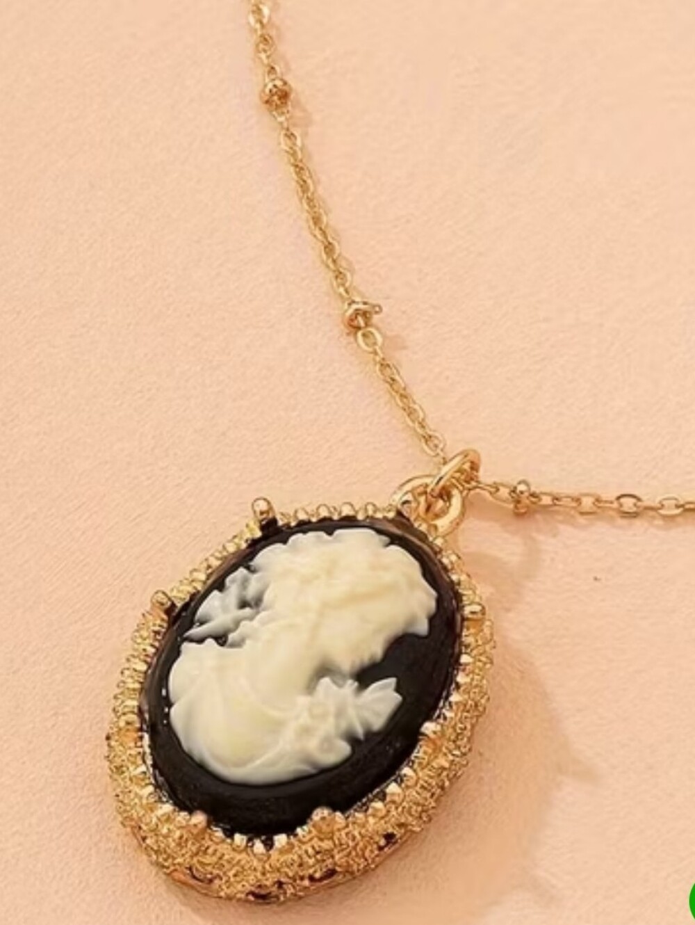 Price Reflects $10 Off Today! Cream Raised Cameo  Gold Pendant Diamond Cut Chain